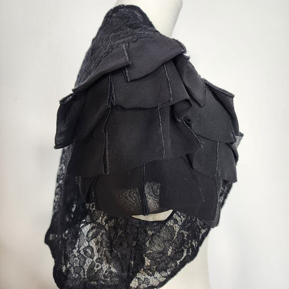 Vtg 90s J.R Nites Black Lace Sheer Frill Goth Victorian Formal Bolero Shrug Sz L - Picture 5 of 8